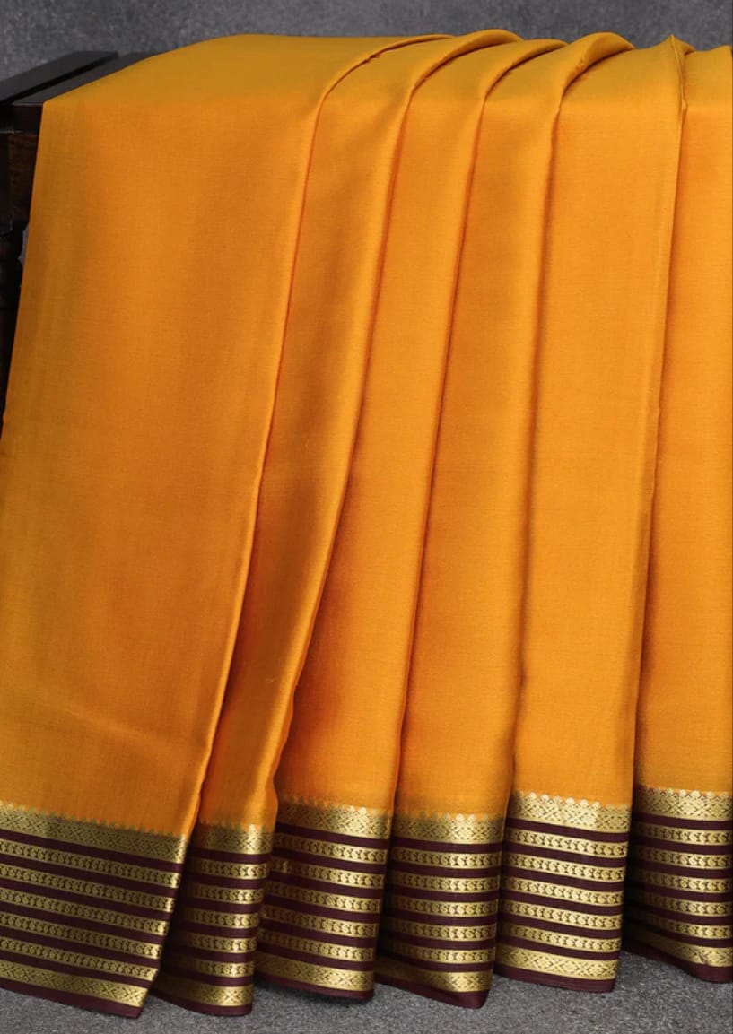 Yellow with brown mysore pure silk saree