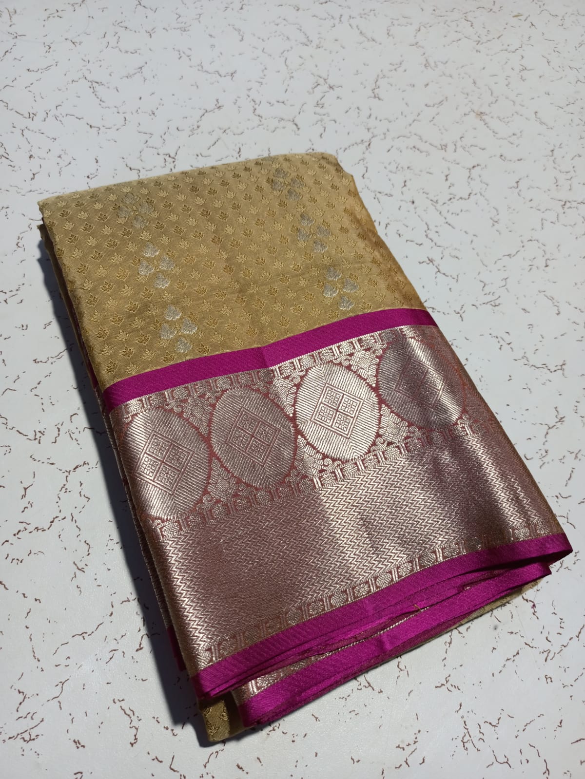 Gold with pink thirubuvanam pure silk saree